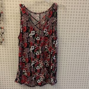 Vibrant Floral Cross-Front Tank Top